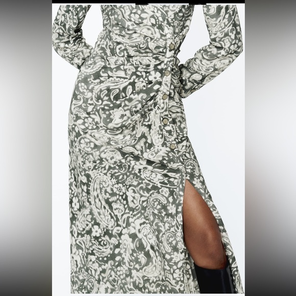 ZARA RUCHED PRINTED MIDI DRESS - Picture 5 of 9